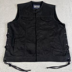Daniel Smart Motorcycle Vest Men 3XL Denim Vest Side Laces Concealed Carry Biker